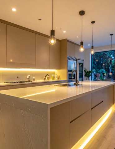 Projeto finalizado de iluminação LED embutida em cozinha moderna