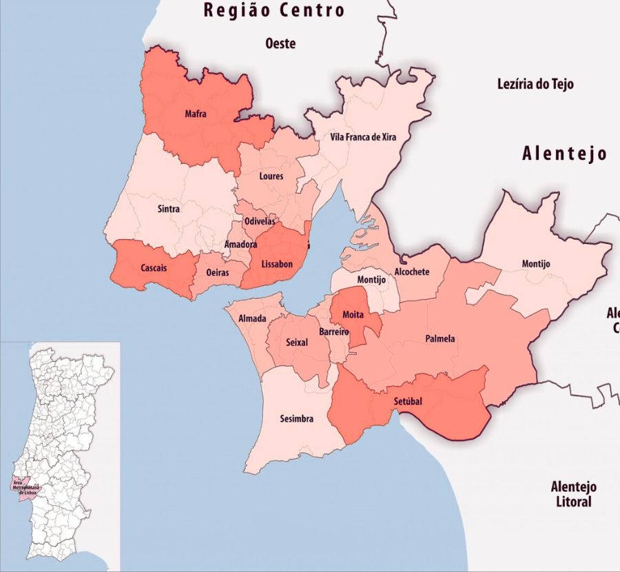 Mapa de áreas de atendimento do Doutor House Eletricistas em Lisboa e Margem Sul